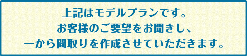 上記はモデルプランです。お客様のご要望をお聞きし、一から間取りを作成させていただきます。